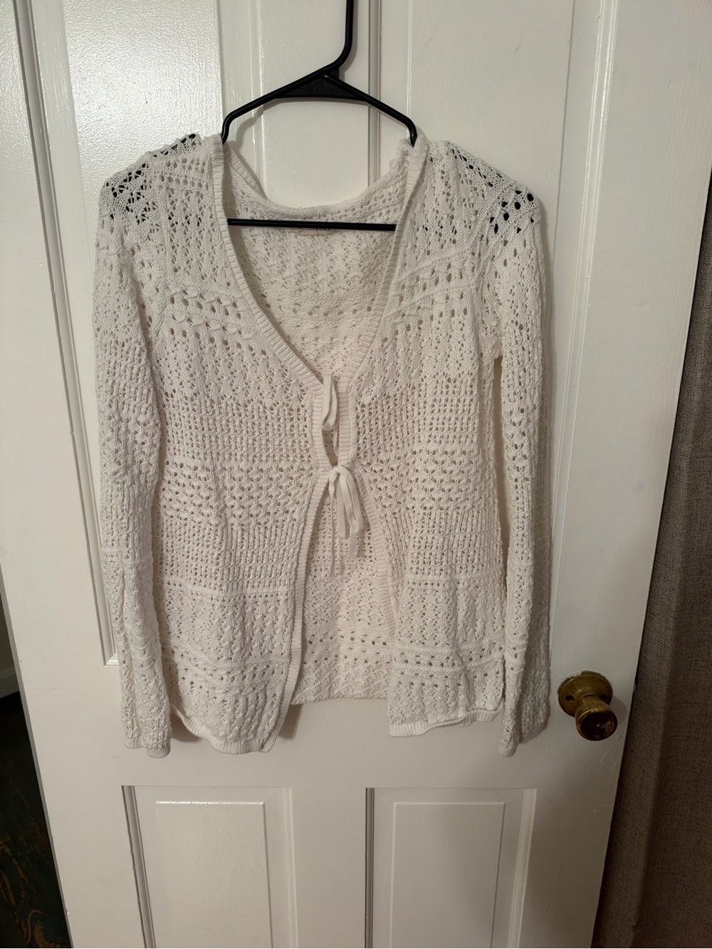 Aeropostale White Crochet Tie-Front Cardigan